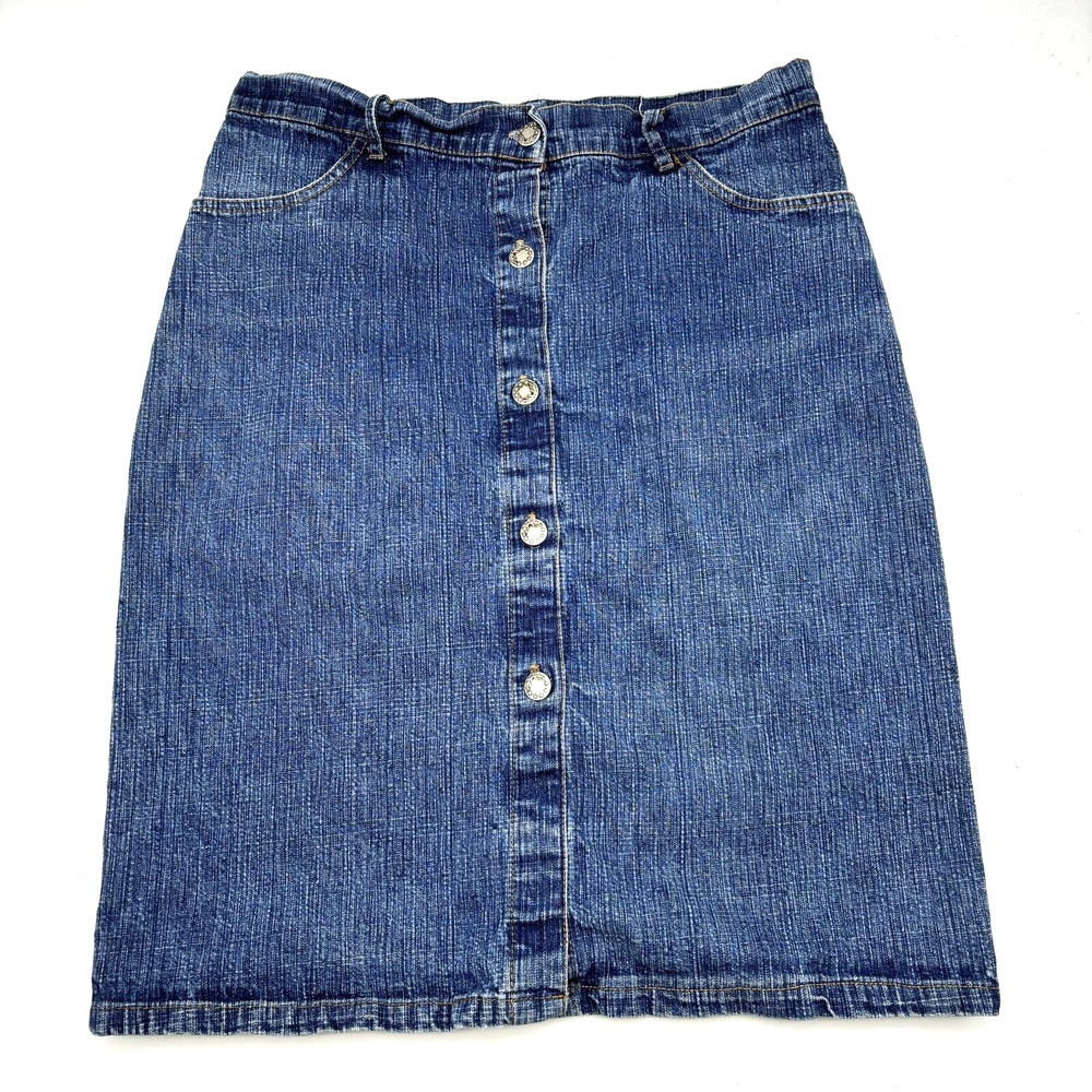 Vintage 90s P&S USA Medium Wash Button Down Denim Pencil Skirt 30x21.5"